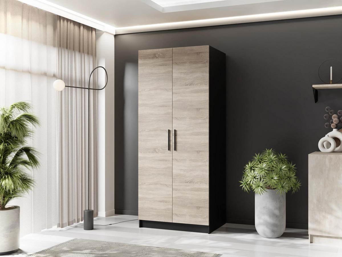 ŠATNÍ SKŘÍŇ GOLD Černá & Dub Sonoma - černá/Sonoma dub, kompozitní dřevo (78/205/52.5cm) - Kier Furniture