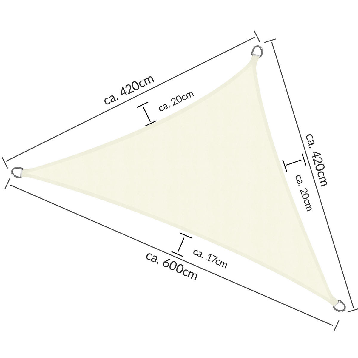 SONNENSEGEL SolVision PS9 420/420/600 cm dreieckig Creme PE - Creme, Kunststoff (420/420cm) - Sol Royal