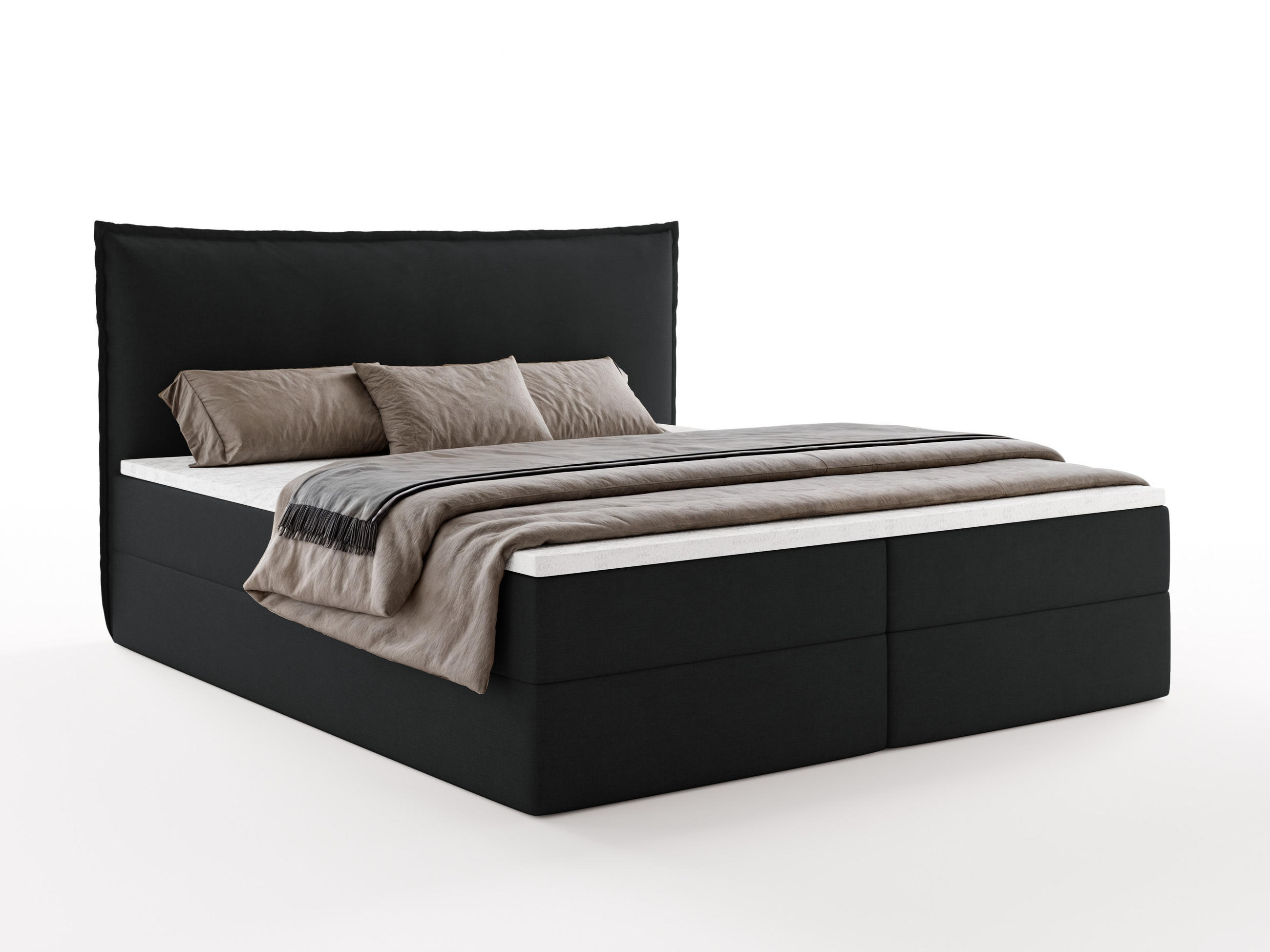 BOXBETT ARENO 200x200 cm Komplett-Set mit Bettkasten, Bonell-Matratze H3 und Topper - Schwarz - Schwarz, Textil (200/200cm) - Luxkor24