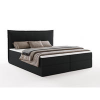 BOXBETT ARENO 200x200 cm Komplett-Set mit Bettkasten, Bonell-Matratze H3 und Topper - Schwarz - Schwarz, Textil (200/200cm) - Luxkor24