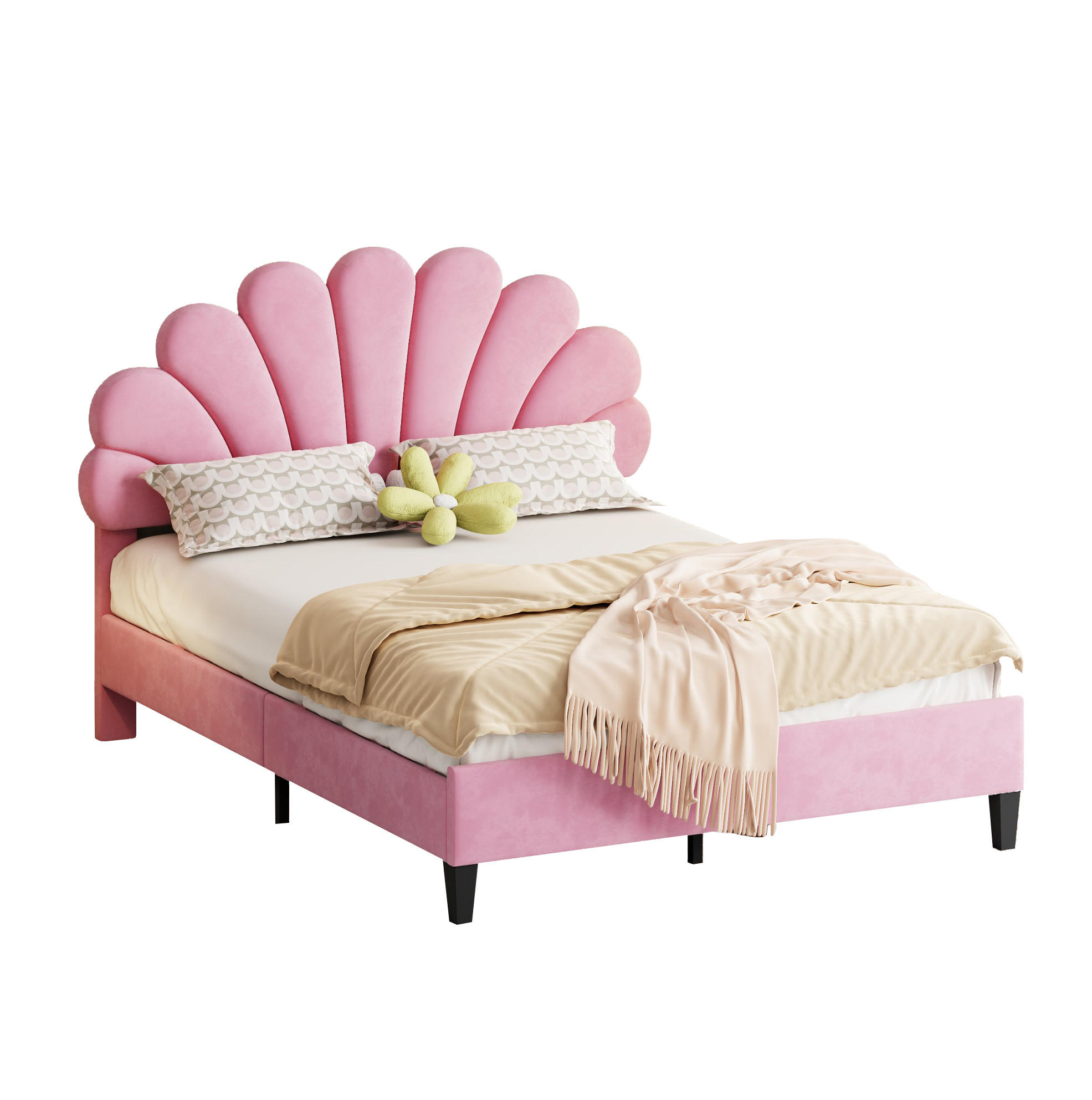 POLSTERBETT mit Blumen-Kopfteil 140x200 cm Samt Pink - Pink, Metall (140/200cm) - Meubliv
