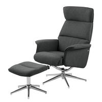 SESSEL mit Hocker - Webstoff - Grau - Grau, Textil/Metall (74/110/79cm) - home24