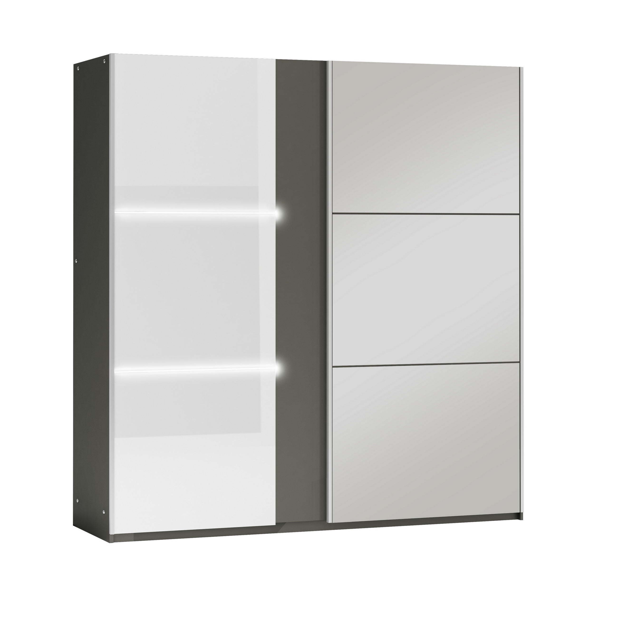 SCHWEBETÜRENSCHRANK RENEKTON 200/215/65 cm 2-türig mit Spiegel Graphitfarben - Graphitfarben, Holzwerkstoff (200/215/65cm) - MASSENO