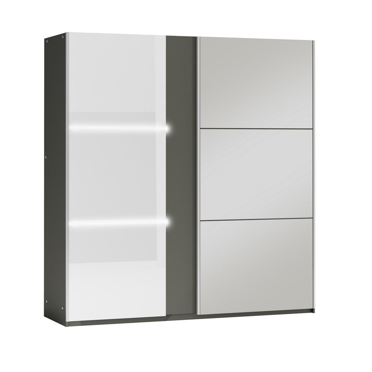 SCHWEBETÜRENSCHRANK RENEKTON 200/215/65 cm 2-türig mit Spiegel Graphitfarben - Graphitfarben, Holzwerkstoff (200/215/65cm) - MASSENO