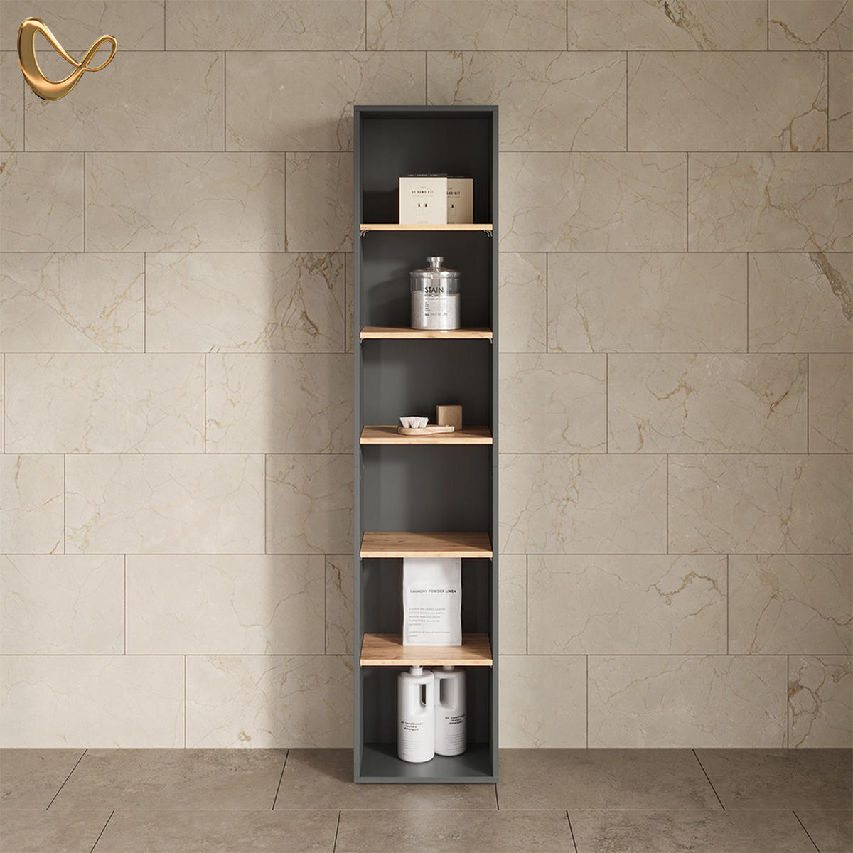 BADSCHRANK Paolina Anthrazit/Goldkraft Eiche 40.2 x 188.6 cm - Anthrazit/Eiche Wotan, Holzwerkstoff (40.2/188.6/27.3cm) - Livinity®