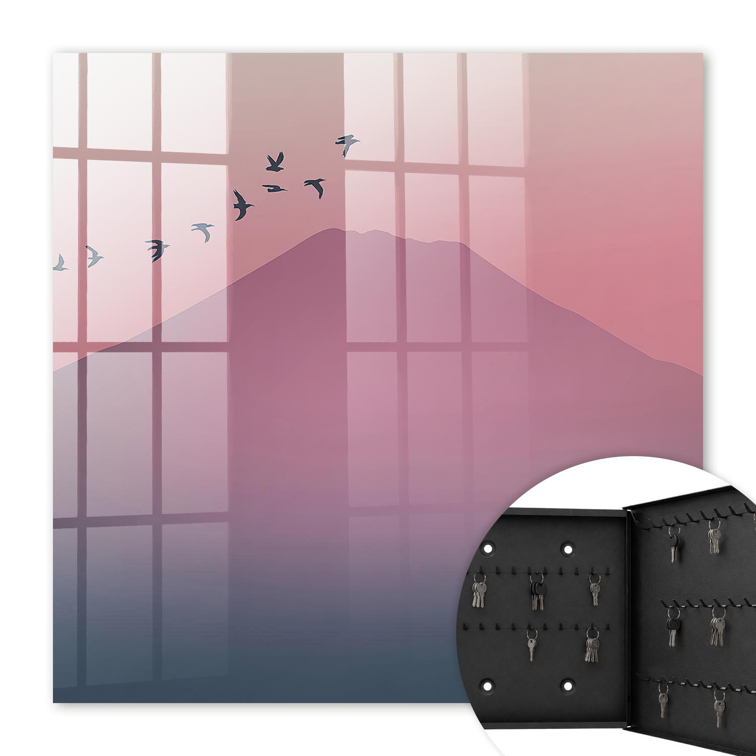 SCHLÜSSELBOX Schwarz 30x30 cm- Türöffnung nach rechts - Friedliche Natur - Pink, Metall (30/30/5cm) - TULUP