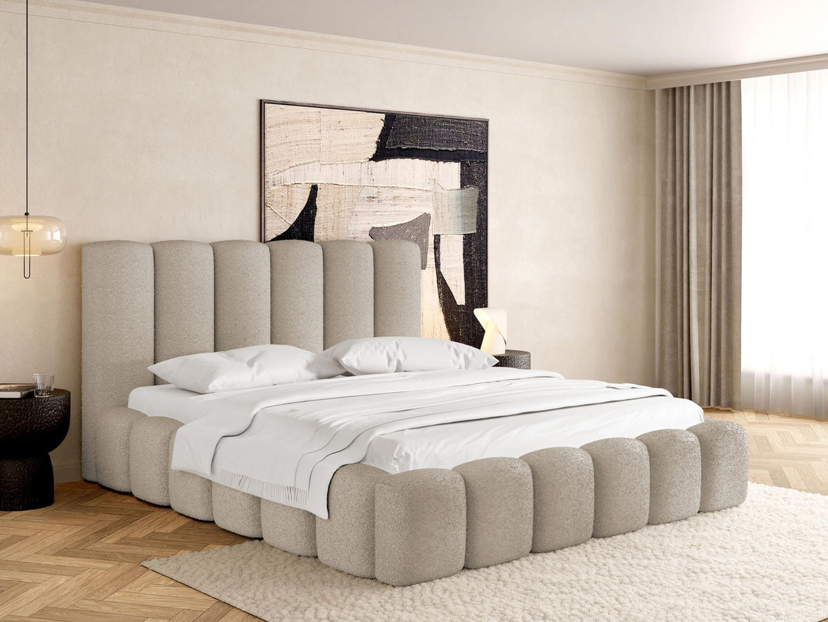 POLSTERBETT Serenity mit Bettkasten, Beige Boucle 120x200 cm - Beige/Birkefarben, Holz/Holzwerkstoff (120/200cm) - WFL GROUP