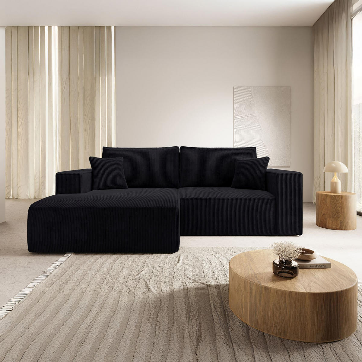 ECKSOFA Farese Mini mit Cordbezug Schwarz, links - Schwarz, Textil (240/167cm) - Selsey