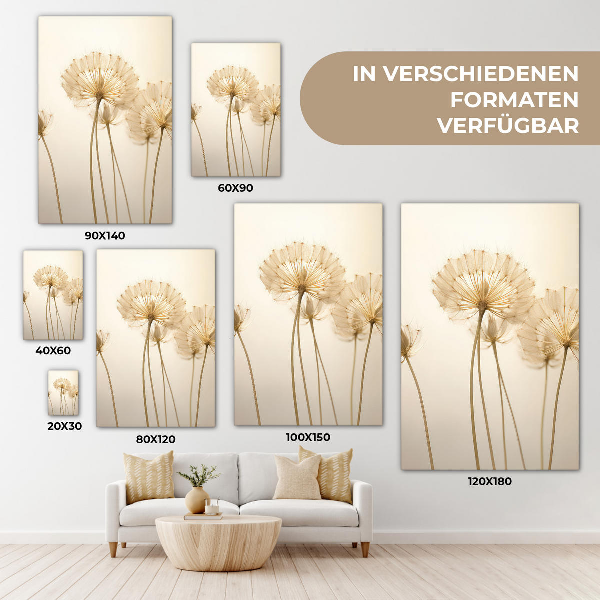 LEINWANDBILD Sonnenlicht - Löwenzahn - Botanisch - Blumen 40x60 cm - Creme, Textil (40/60cm) - MuchoWow