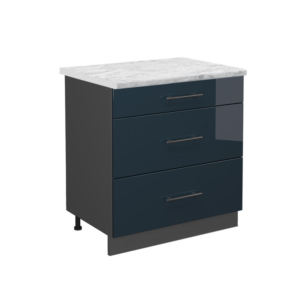 KÜCHENUNTERSCHRANK Fame-Line Dunkelblau Hochglanz 80 cm AP Marmor - Anthrazit/Dunkelblau, Holzwerkstoff (80/82/60cm) - Vicco