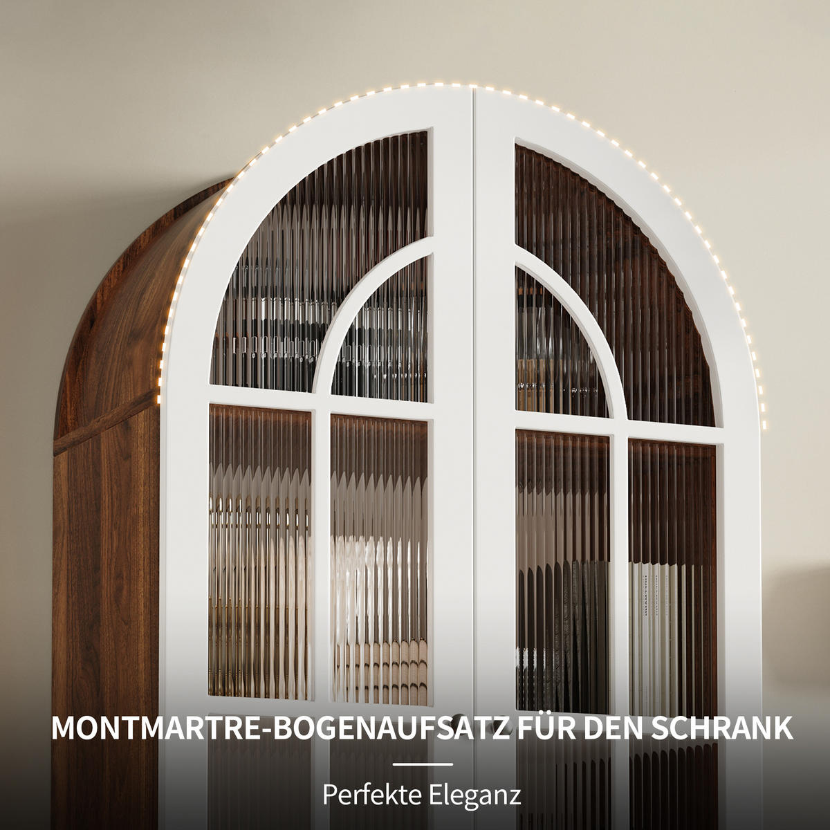 HIGHBOARD Weiß 76×38,5×165 cm mit Bogenfront und Riffelglas-Türen aus Holzwerkstoff - Weiß, Holzwerkstoff (76/165/38.5cm) - Luhomfu