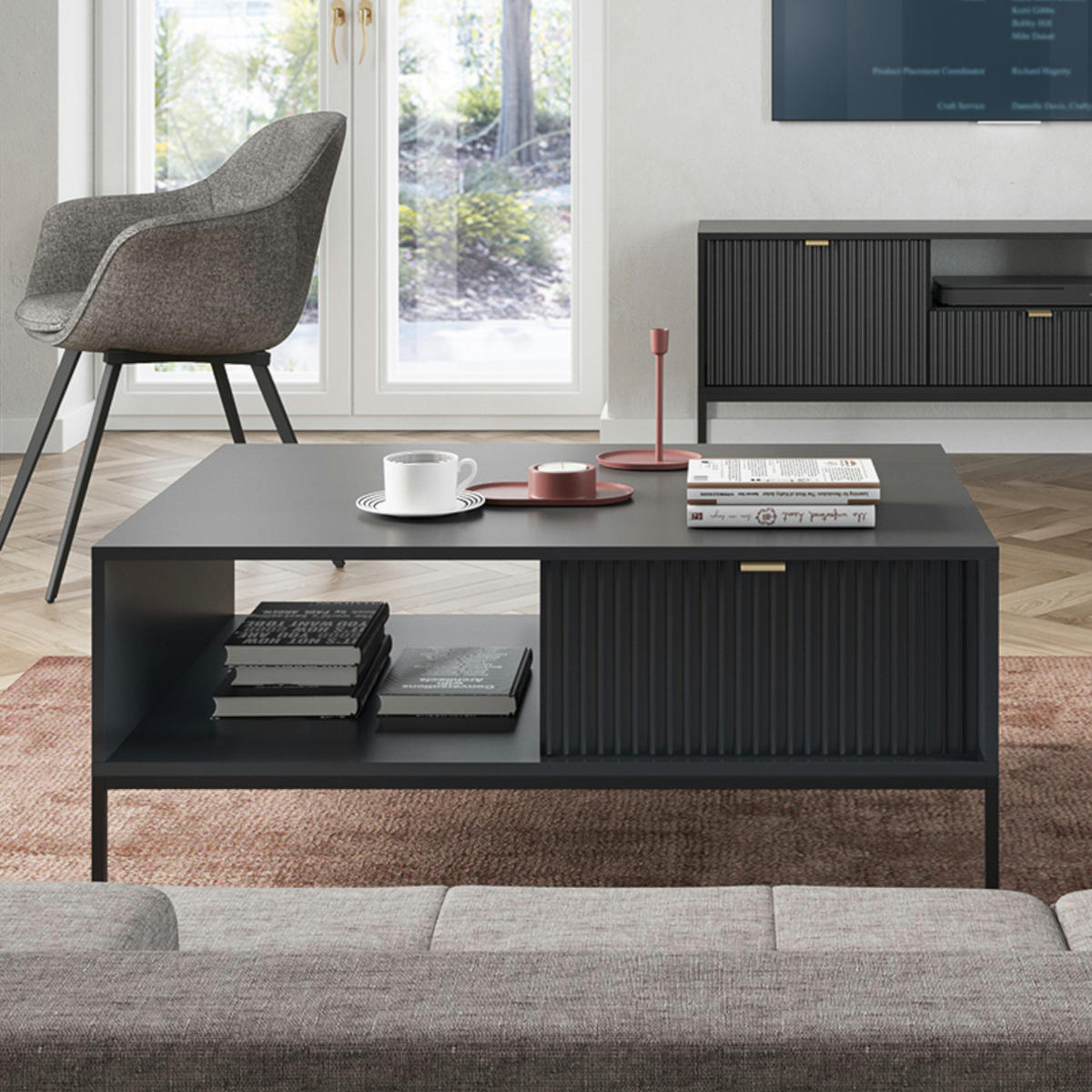 COUCHTISCH NANAIMO STO1-2S Profilierte Fronten, Schwarz - Schwarz, Holzwerkstoff/Kunststoff (68/104/48cm) - Komodee