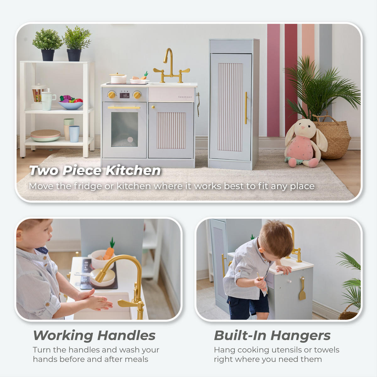 KINDERKUCHE Holz mit separatem Kühlschrank, 80cm, Blau - Blau, Holzwerkstoff (85/30/80cm) - Teamson Kids