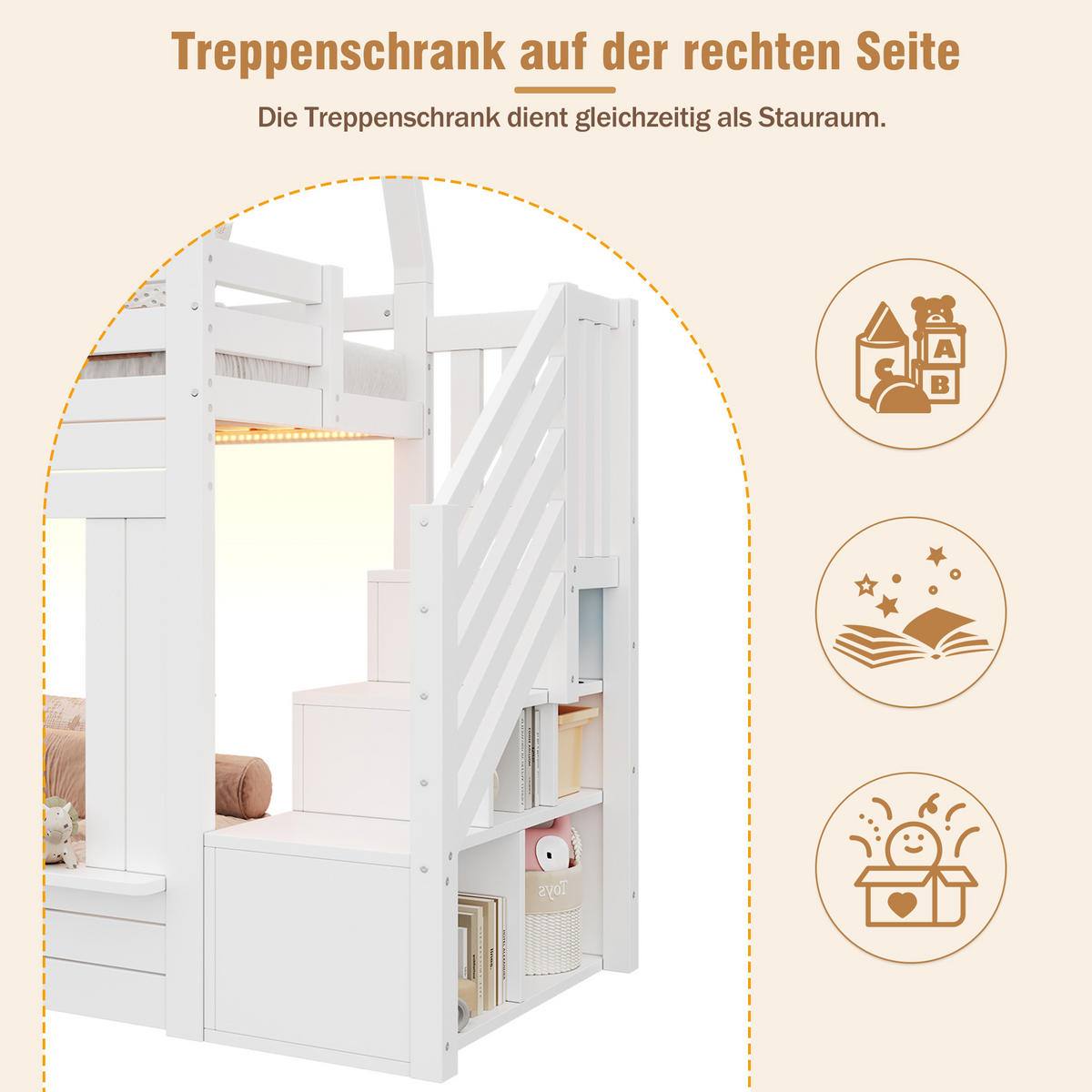 ETAGENBETT Mit LED Weiß 90x200 cm - Weiß, Holz (90/200cm) - ComfortXL