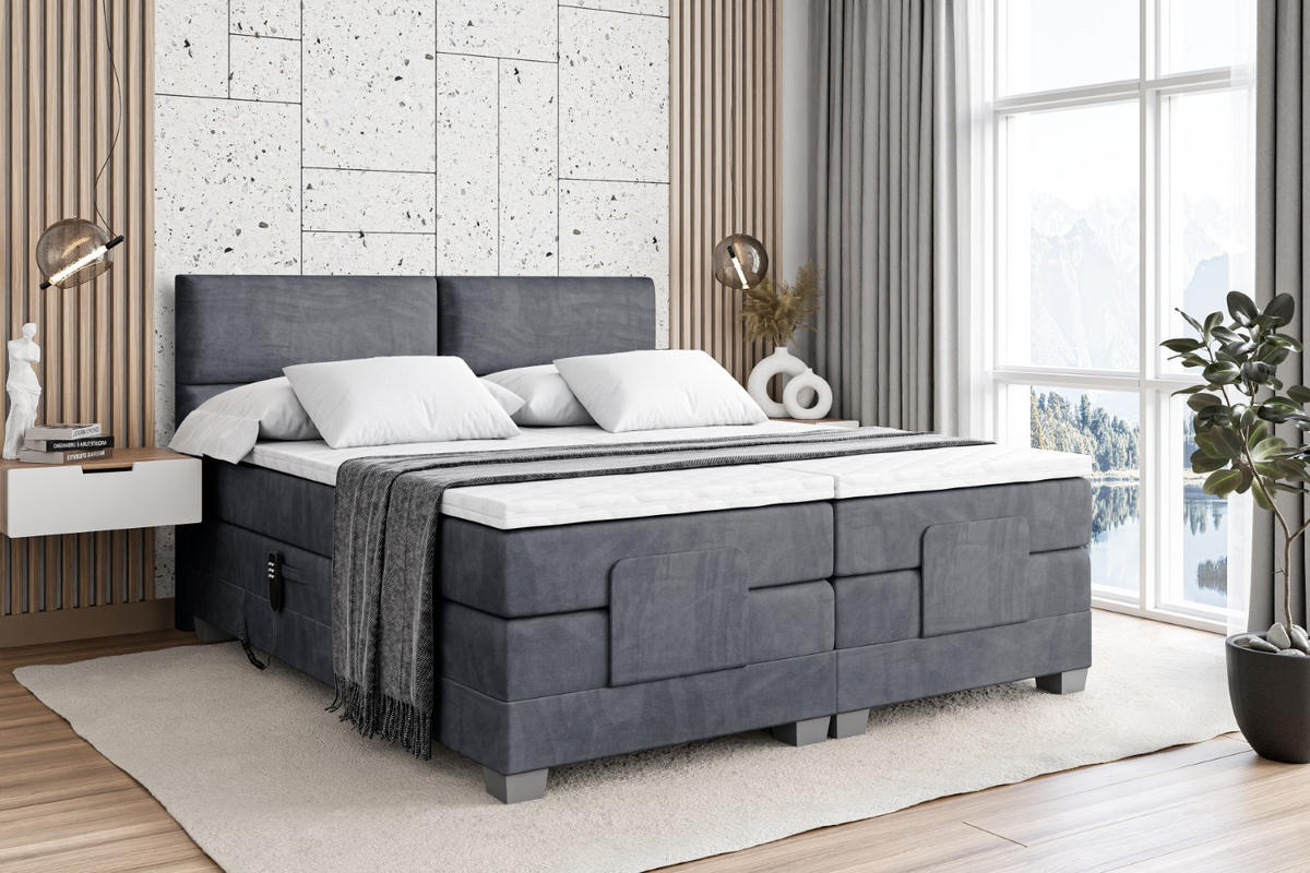 BOXSPRINGBETT elektrisch verstellbar mit 2 Matratzen H4/Taschenfederung MAYA EL 200 x 200 Dunkelgrau - Dunkelgrau, Holzwerkstoff (207/200cm) - ALTDECOR