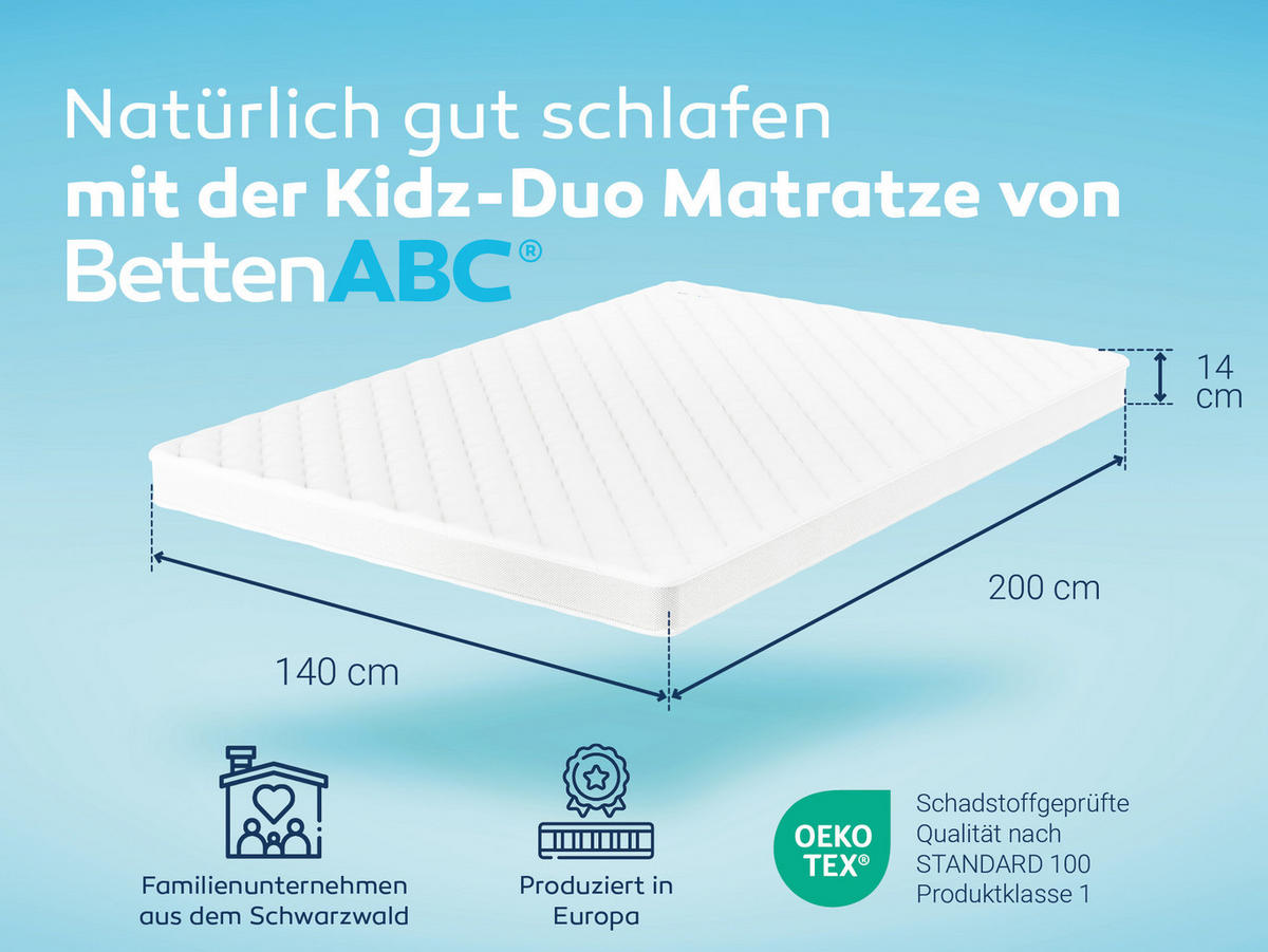 BETTEN-ABC Kidz-Duo Wendematratze mit waschbarem Bezug, Gesamthöhe ca. 14 cm - Weiß, Textil (140/200cm) - Betten-ABC