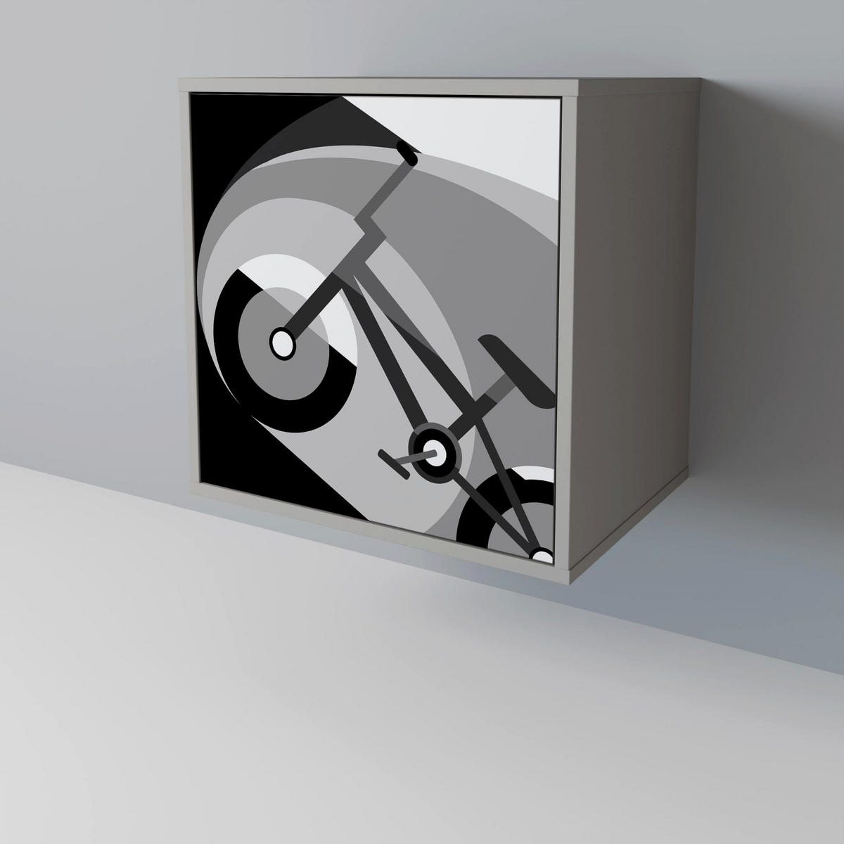 SIDEBOARD BIKE ENERGY, Grau, 57,5x42x77,5 cm, Schräge Buchenholzfüße - Buchefarben/Multicolor, Holzwerkstoff/Buchenholz (57.5/77.5/42cm) - SpaceRebels