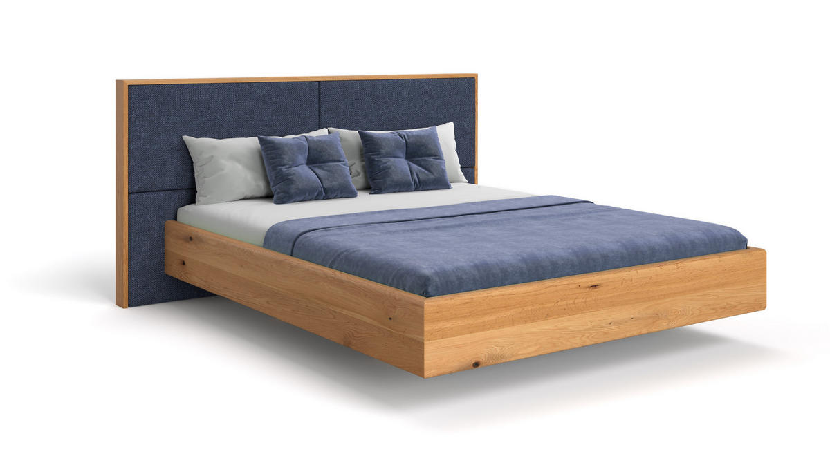 MASSIVHOLZBETT schwebend Dome aus Eiche 200x220 cm, Storm 77 (Blau) - Eichefarben/Braun, Holz (200/220cm) - Danzz