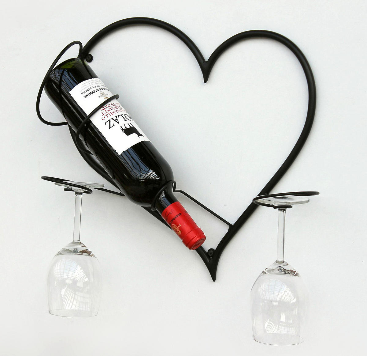 WANDBILD Weinregal Herz Flaschenständer aus Metall 38 cm Flaschenhalter - Schwarz, Metall (38/38/12cm) - DanDiBo