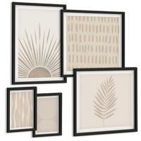 BILDER SET 5er Set - 50x50 cm & 20x30 cm & 40x60 cm Schwarzer Rahmen - Beige Pflanzenmuster - Schwarz, Kunststoff (40/60cm) - TULUP