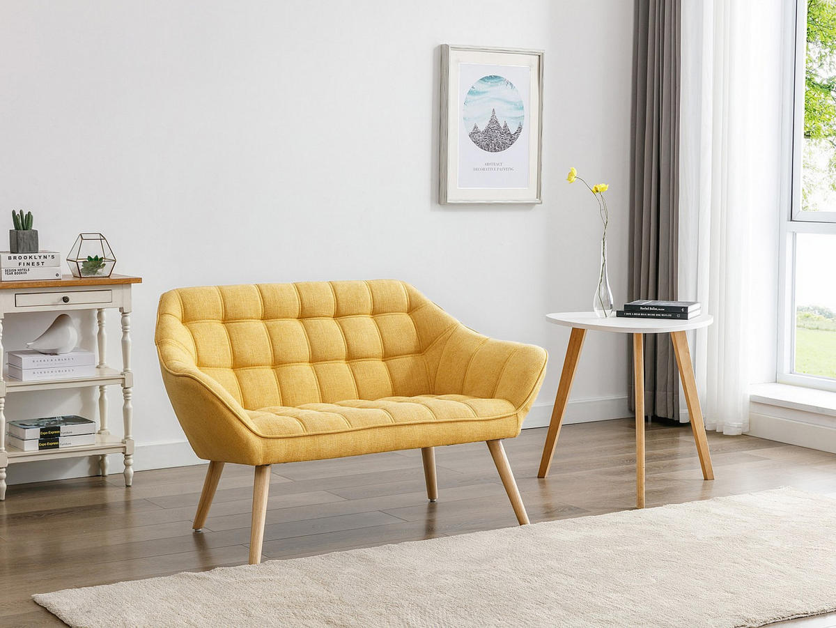 SOFA 2-Sitzer - Stoff - Senfgelb - CASERTA - Gelb, Textil (127/77/73cm) - Vente-Unique