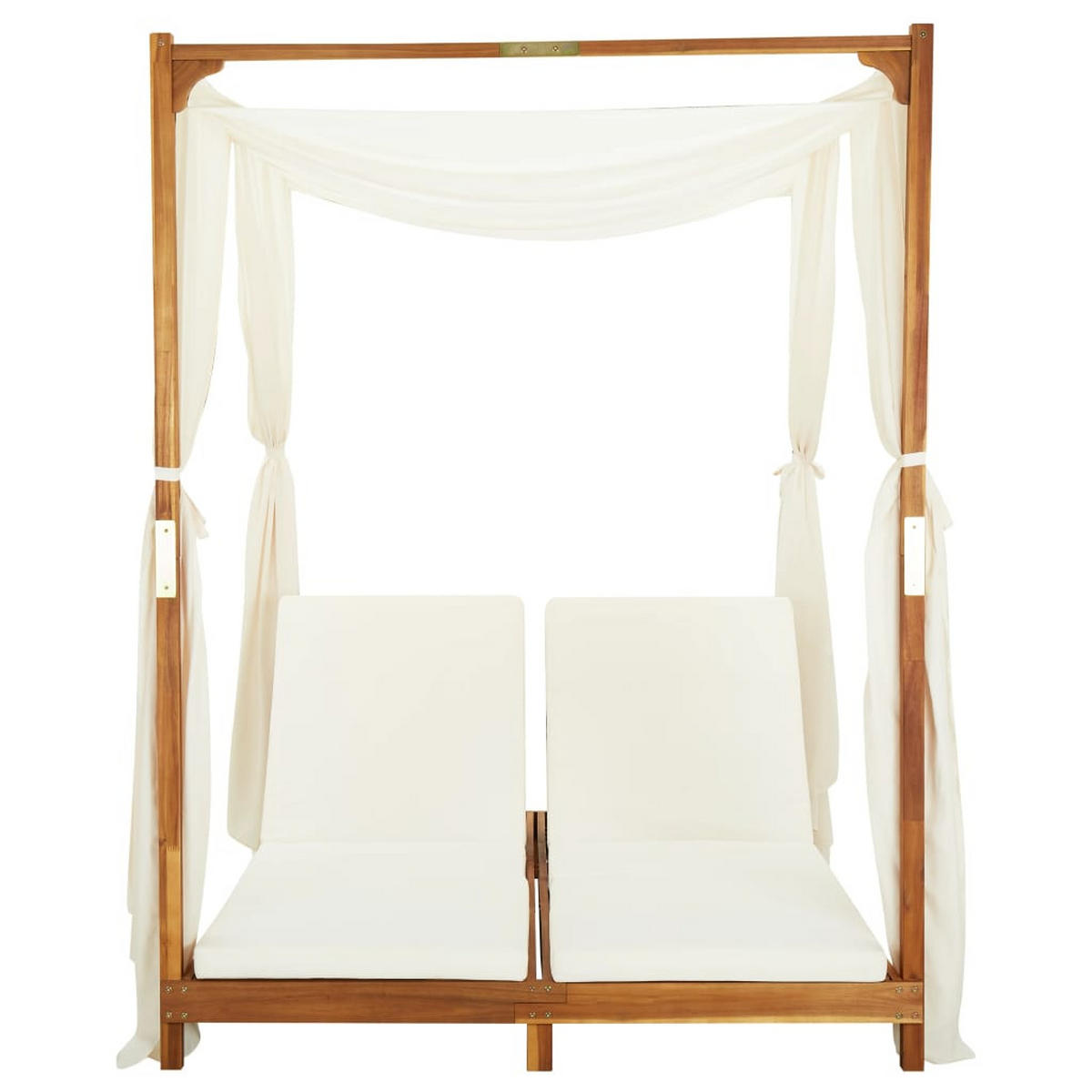 DOPPEL-SONNENLIEGE mit Vorhängen und Auflagen Akazie Massivholz - Creme, Holz (200/200/148cm) - furnicato