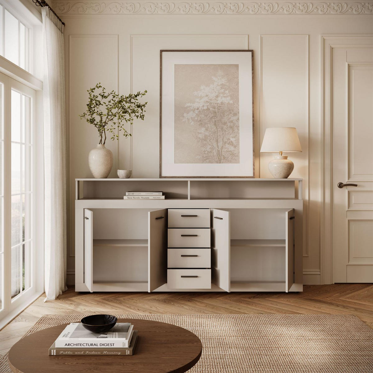KOMMODE ROMANO mit Schubladen - Kaschmir, Holzwerkstoff (190/96/32cm) - Lookway