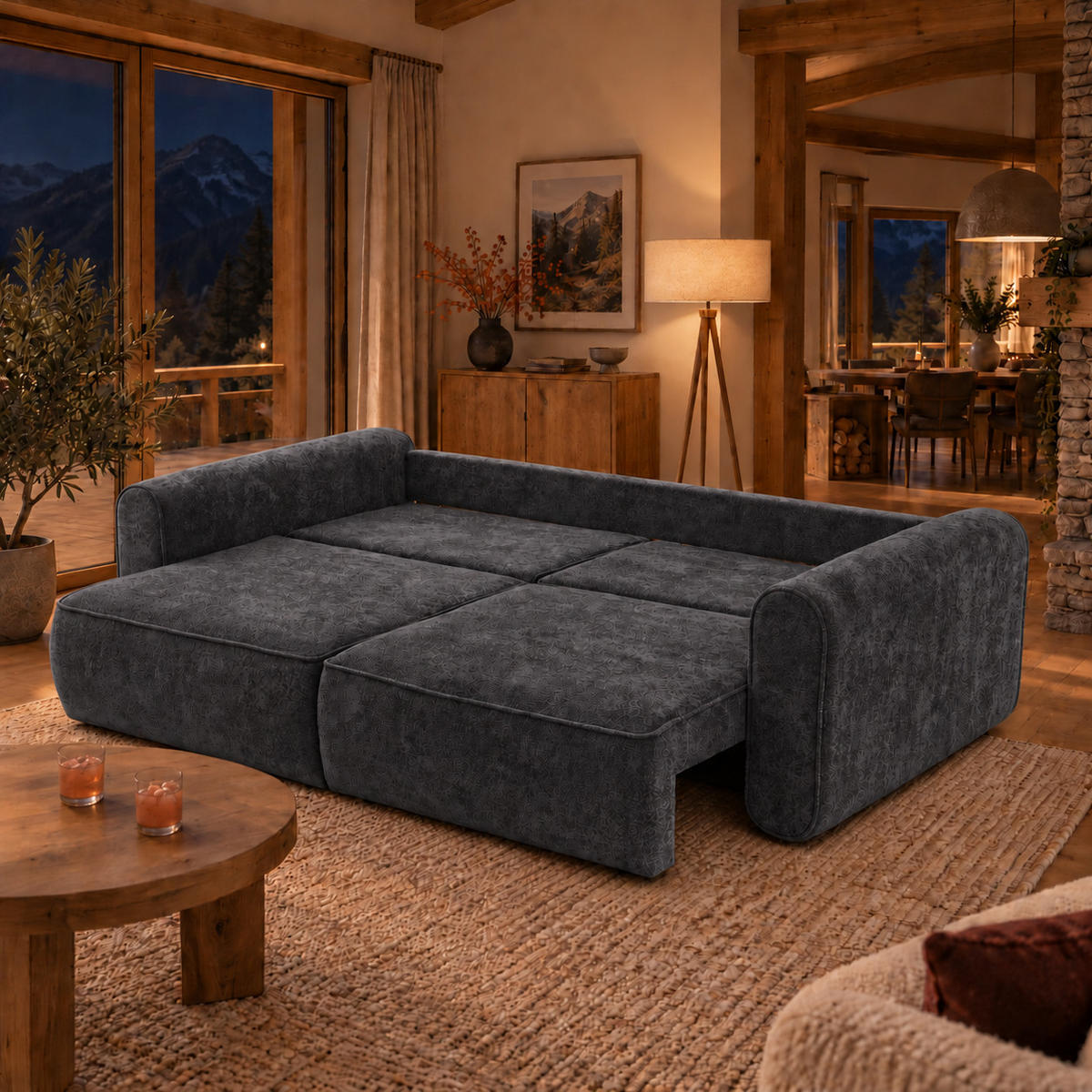 ECKSOFA MOTION mit Schlaffunktion 130x200 Webstoff Schwarz - Schwarz, Holz/Textil (250/166cm) - Muffo