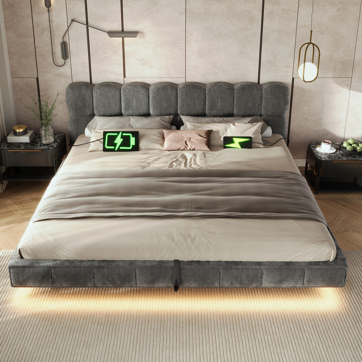 WOLKENBETT 180/200 cm Grau - Grau, Holz