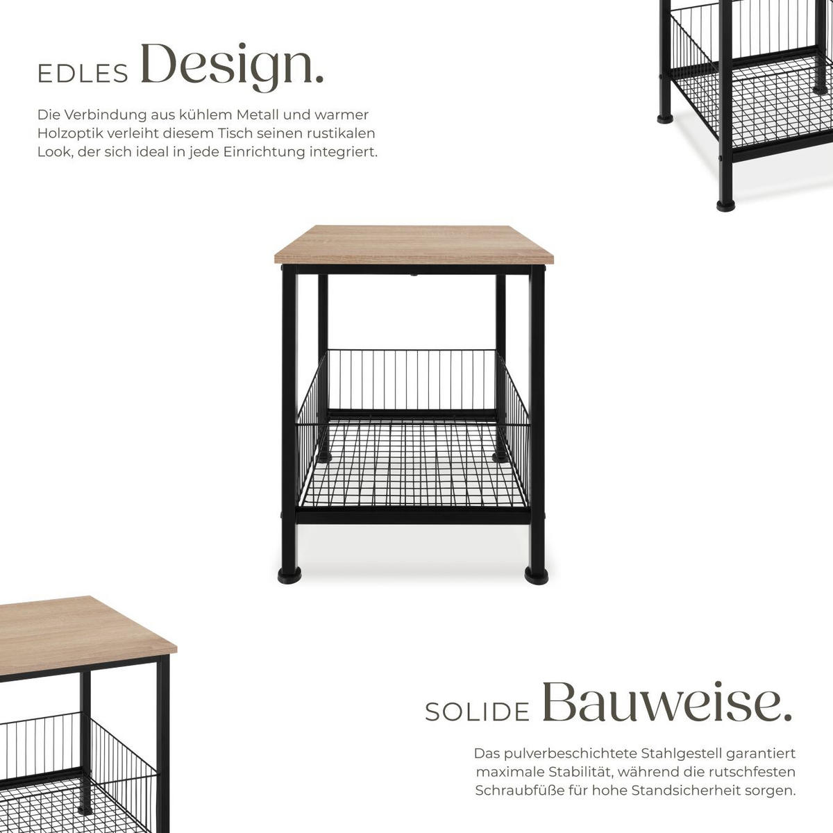 BEISTELLTISCH Grimsby,40 x 40 x 55,5 cm,Industrial Holz hell, Eiche Sonoma - Naturfarben, Holzwerkstoff (40/40/55.5cm) - tectake