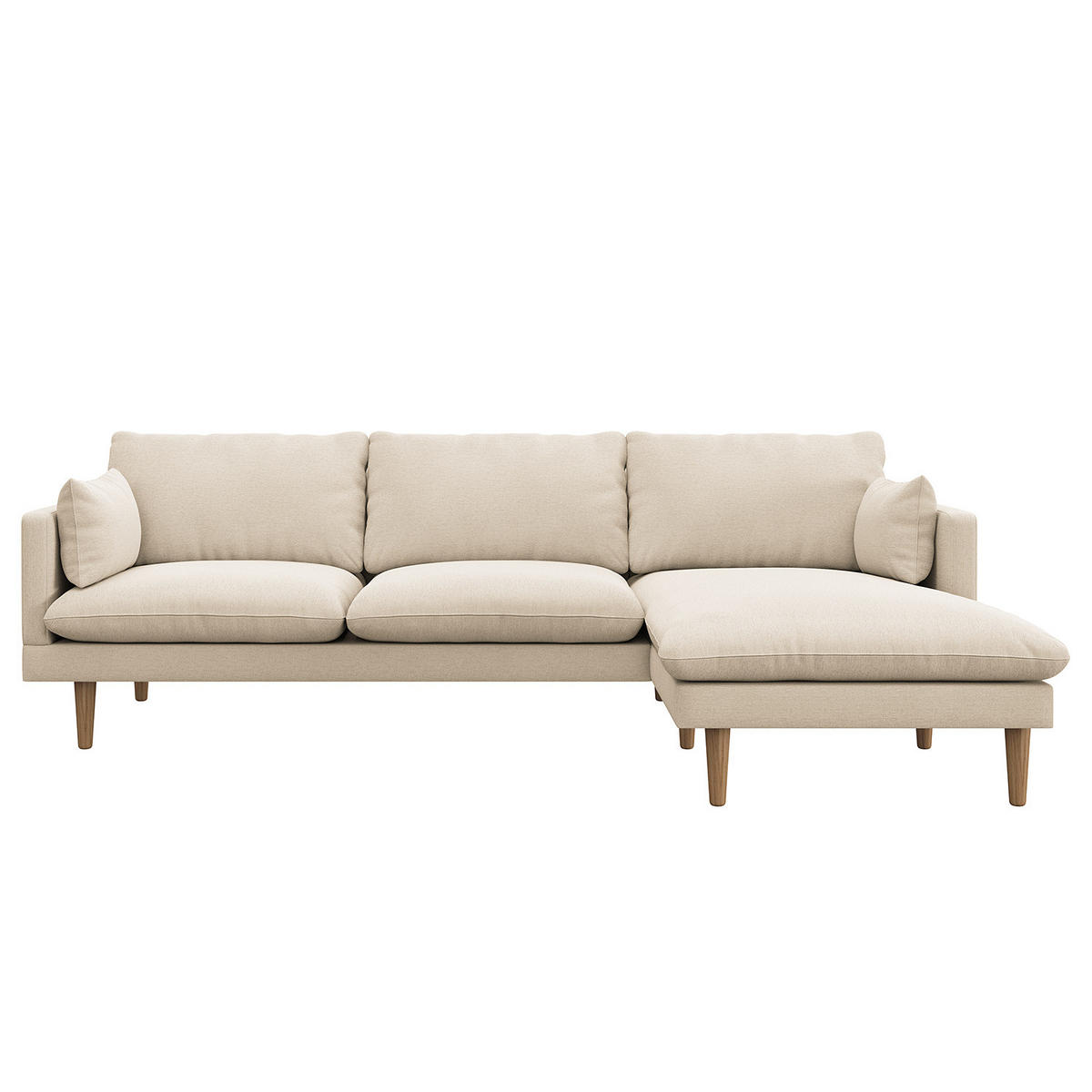 ECKSOFA mit Longchair - Webstoff - Beige/Buchefarben, Buchenholz/Textil (242/150cm) - home24