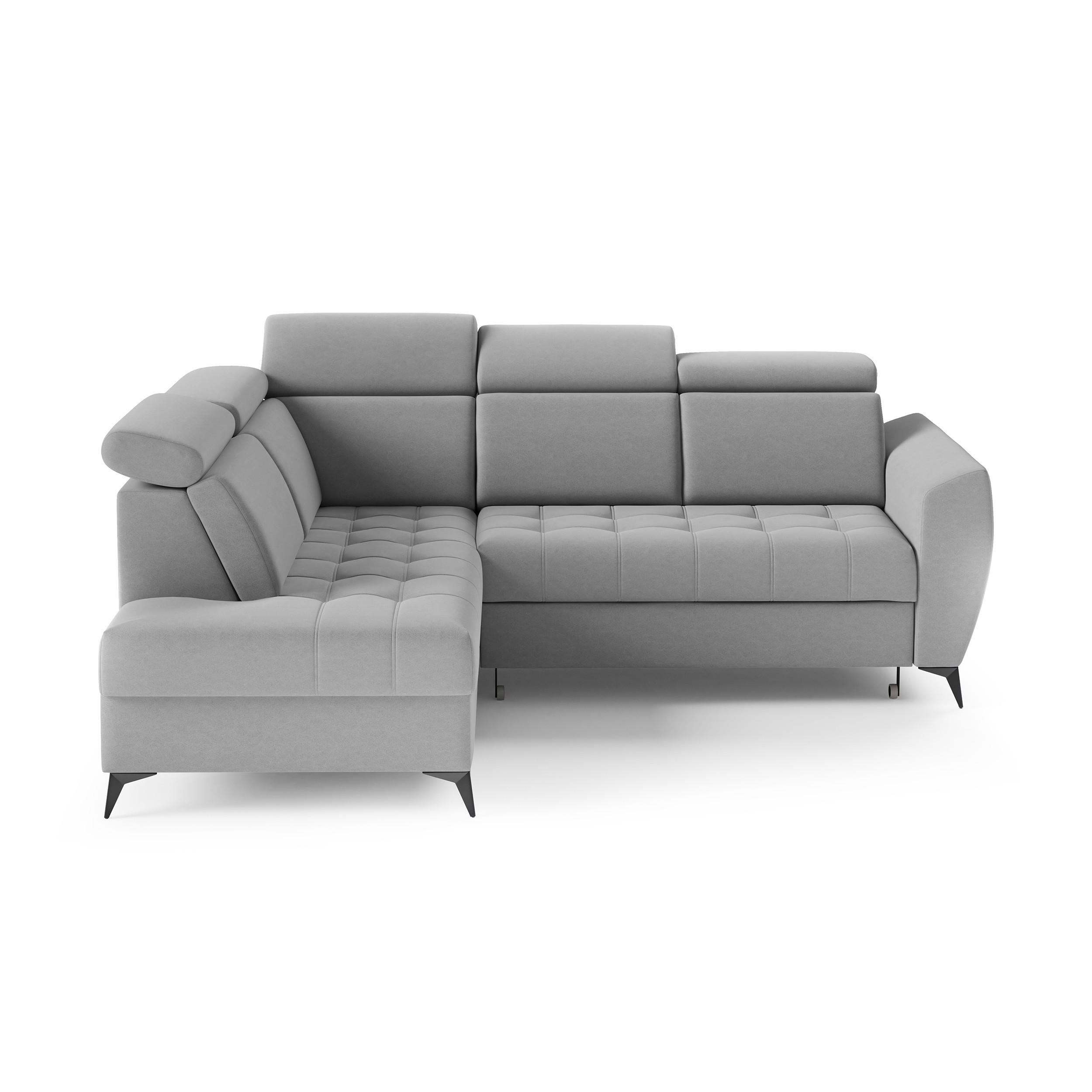 ECKSCHLAFSOFA Aurora II mit verstellbare Kopfstützen, Hellgrau, links - Hellgrau/Schwarz, Textil (266/204cm) - Beautysofa