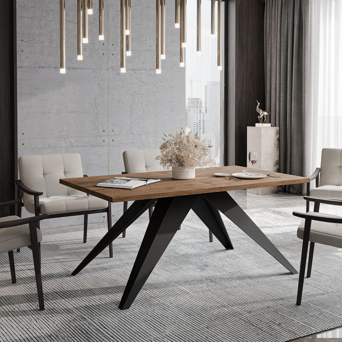 AUSZIEHTISCH XANDRO 140/80/76 cm mit Metallgestell, Schwarz / Lefkas-Eiche - Schwarz/Eiche San Remo, Holzwerkstoff/Metall (80/140/76cm) - Idohome