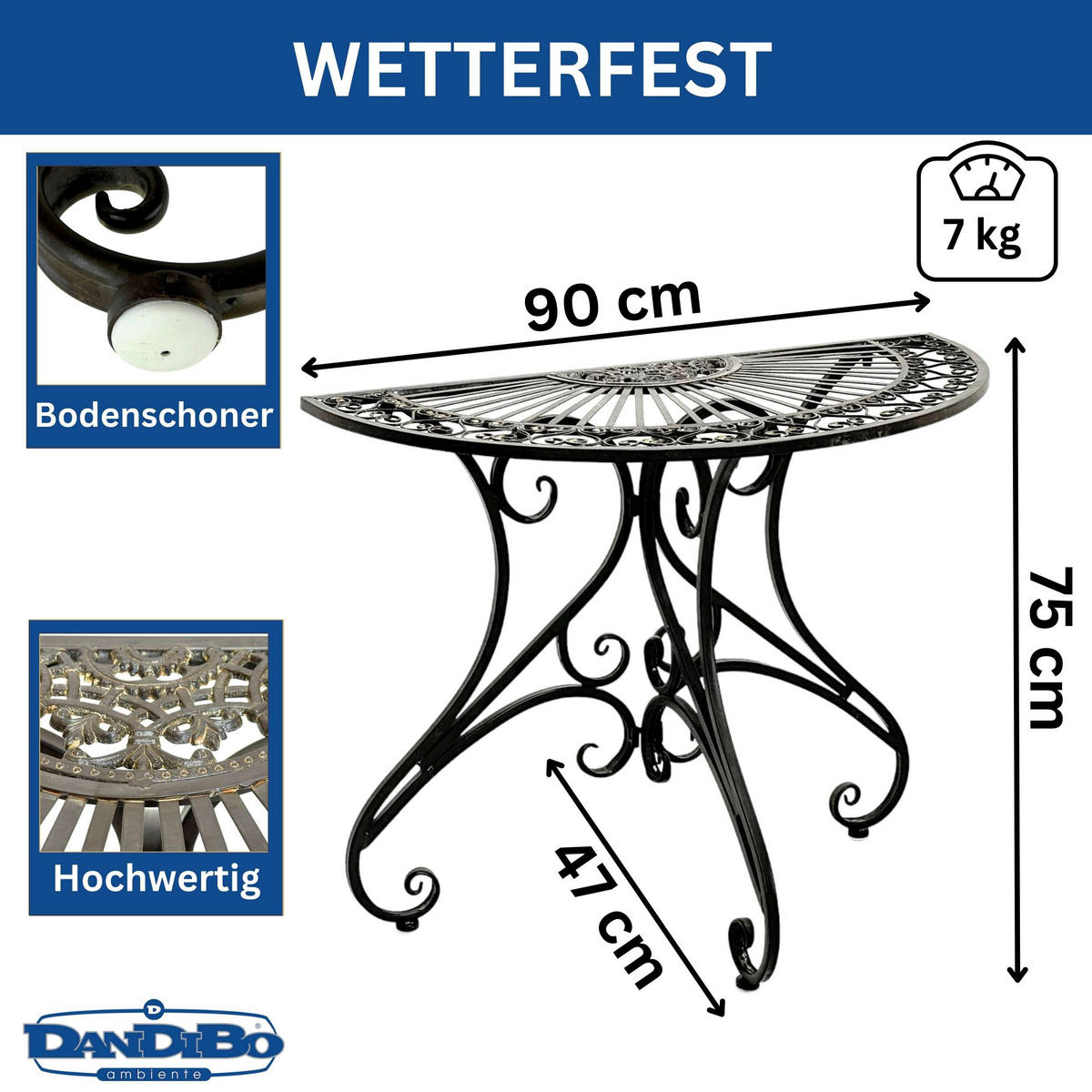 WANDTISCH Halbrund Metall Braun 90 cm - Braun, Metall (47/90/74cm) - DanDiBo
