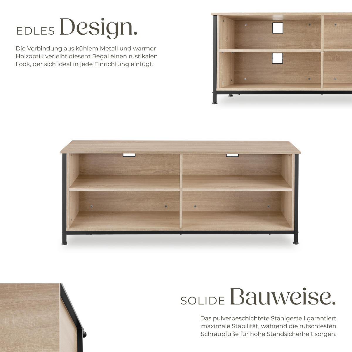 TV-ELEMENT Navan,147 x 41 x 60,5 cm,Industrial Holz hell, Eiche Sonoma - Naturfarben, Holzwerkstoff (41/60.5/147cm) - tectake