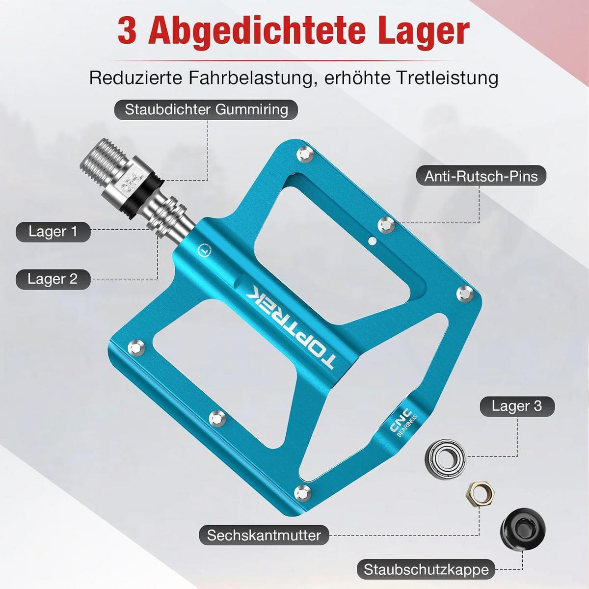 FAHRRADPEDALE Set CNC Aluminium mit 3 Lagern Hellblau - Hellblau, Metall (10.2/1.5/12.5cm)
