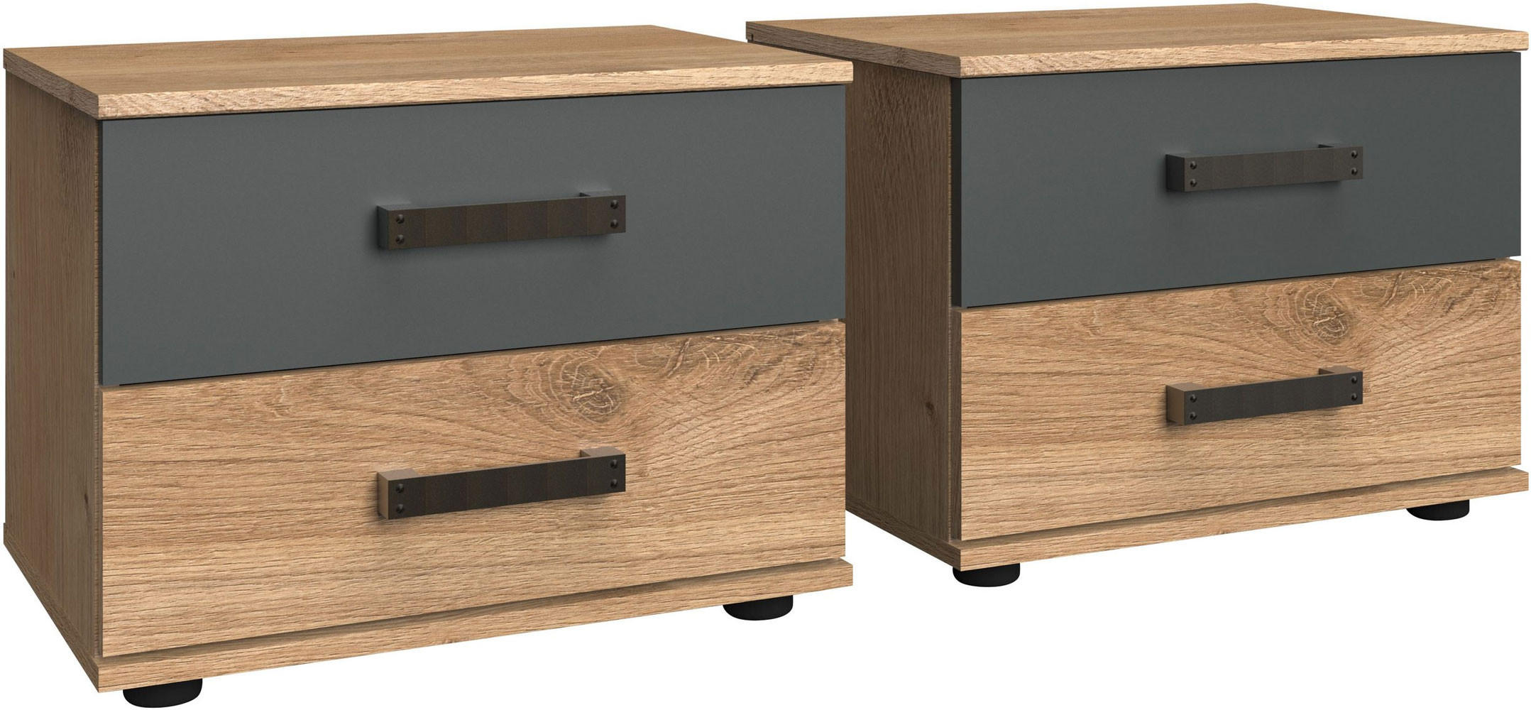 NACHTTISCH Stockholm 2er Set Plankeneiche / graphit je 52 / 38 / 40cm - Eichefarben, Holz/Holzwerkstoff (52/40/38cm) - Wimex