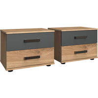 NACHTTISCH Stockholm 2er Set Plankeneiche / graphit je 52 / 38 / 40cm - Eichefarben, Holz/Holzwerkstoff (52/40/38cm) - Wimex