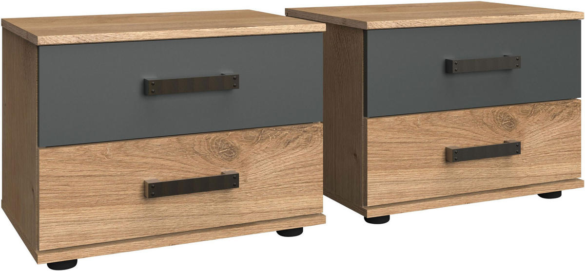 NACHTTISCH Stockholm 2er Set Plankeneiche / graphit je 52 / 38 / 40cm - Eichefarben, Holz/Holzwerkstoff (52/40/38cm) - Wimex