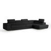 ECKSOFA VICENTE Schwarz Boucle-Stoff mit Schlaffunktion - Schwarz, Holz (346/202cm) - MASSENO