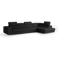 ECKSOFA VICENTE Schwarz Boucle-Stoff mit Schlaffunktion - Schwarz, Holz (346/202cm) - MASSENO