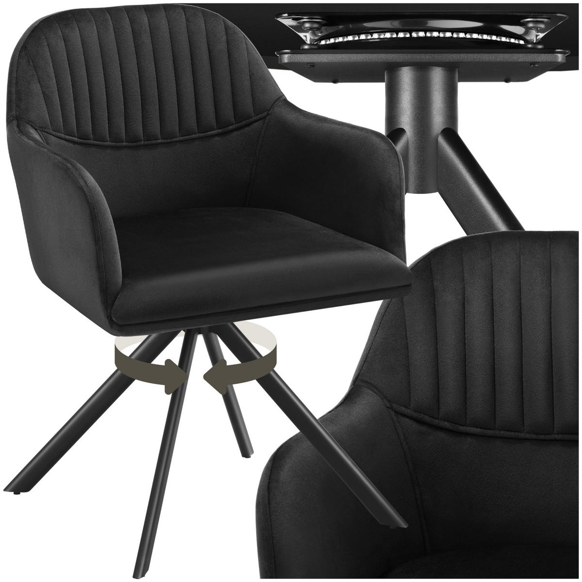 DREHSTUHL Lona 56 x 59 x 81 cm schwarz/schwarz - Schwarz, Textil (56/81/59cm) - tectake