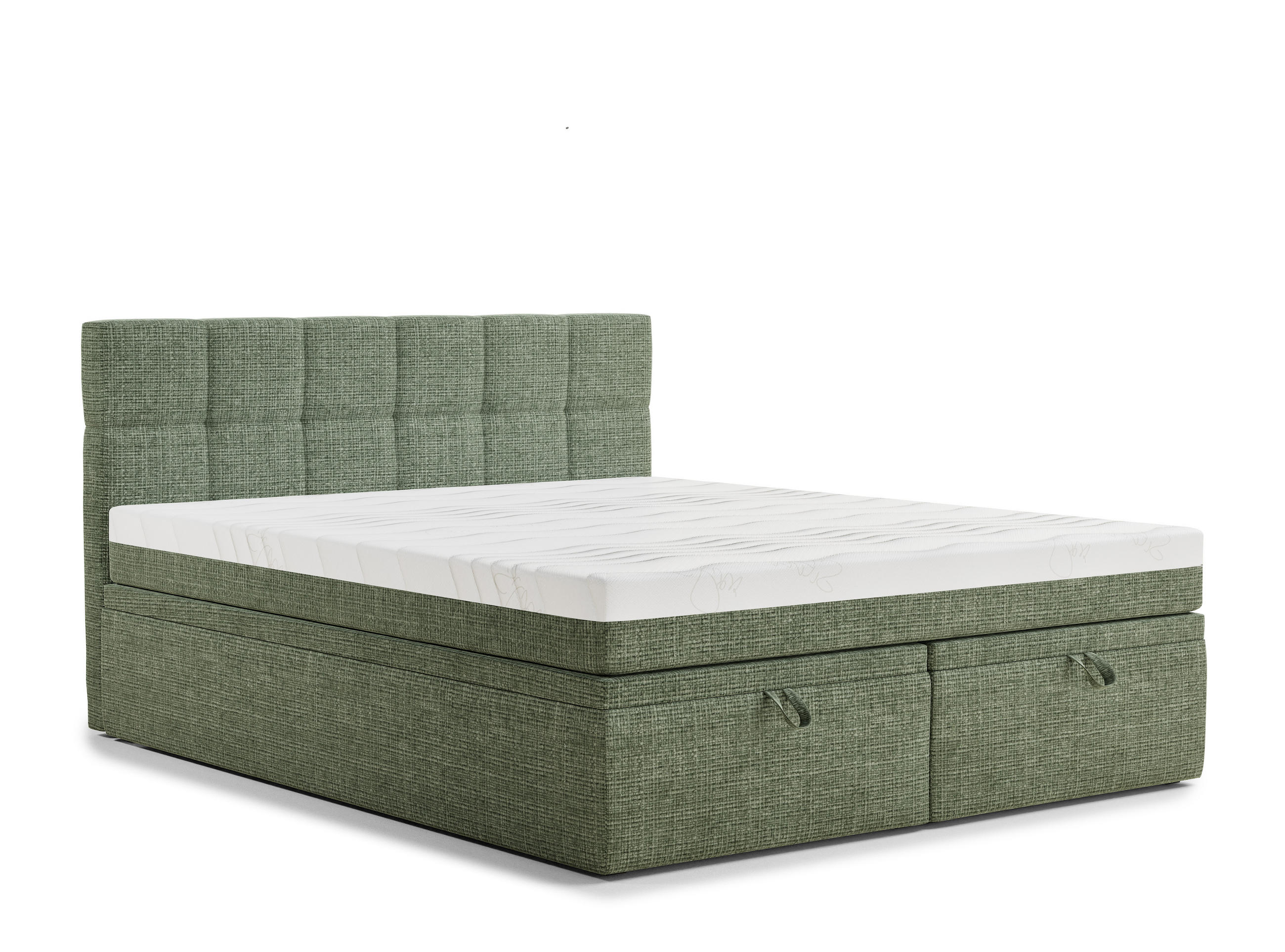 BOXBETT 200/200 cm Gotu S, in Grün, Matratze, gepolstertes Kopfteil, Bettkasten, H3 = fest - Schwarz/Grün, Holz/Holzwerkstoff (200/200cm) - Maison de Reve