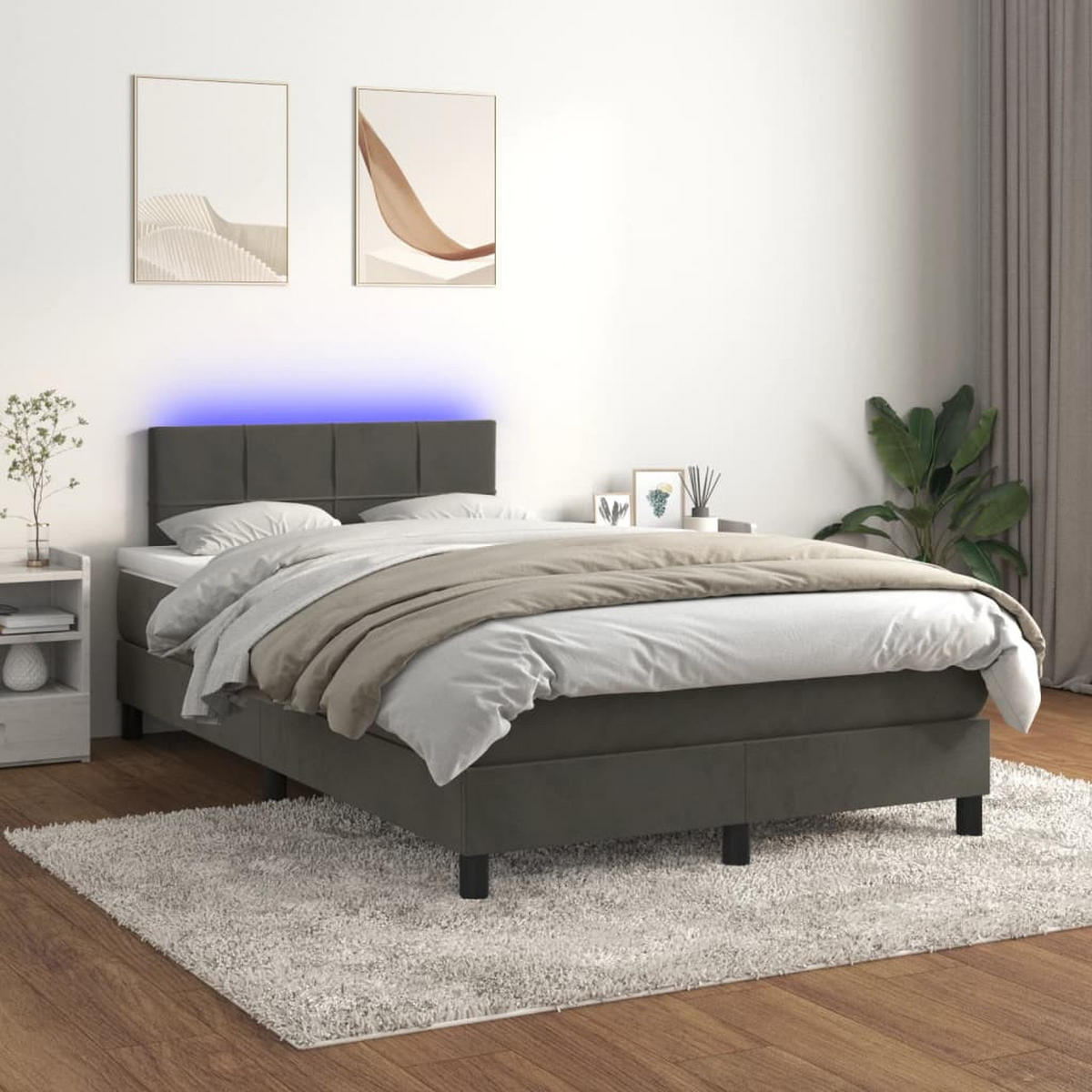 BOXSPRINGBETT MIT MATRATZE & LED DUNKELGRAU 120X200 CM SAMT - Dunkelgrau, Holz/Textil - vidaXL