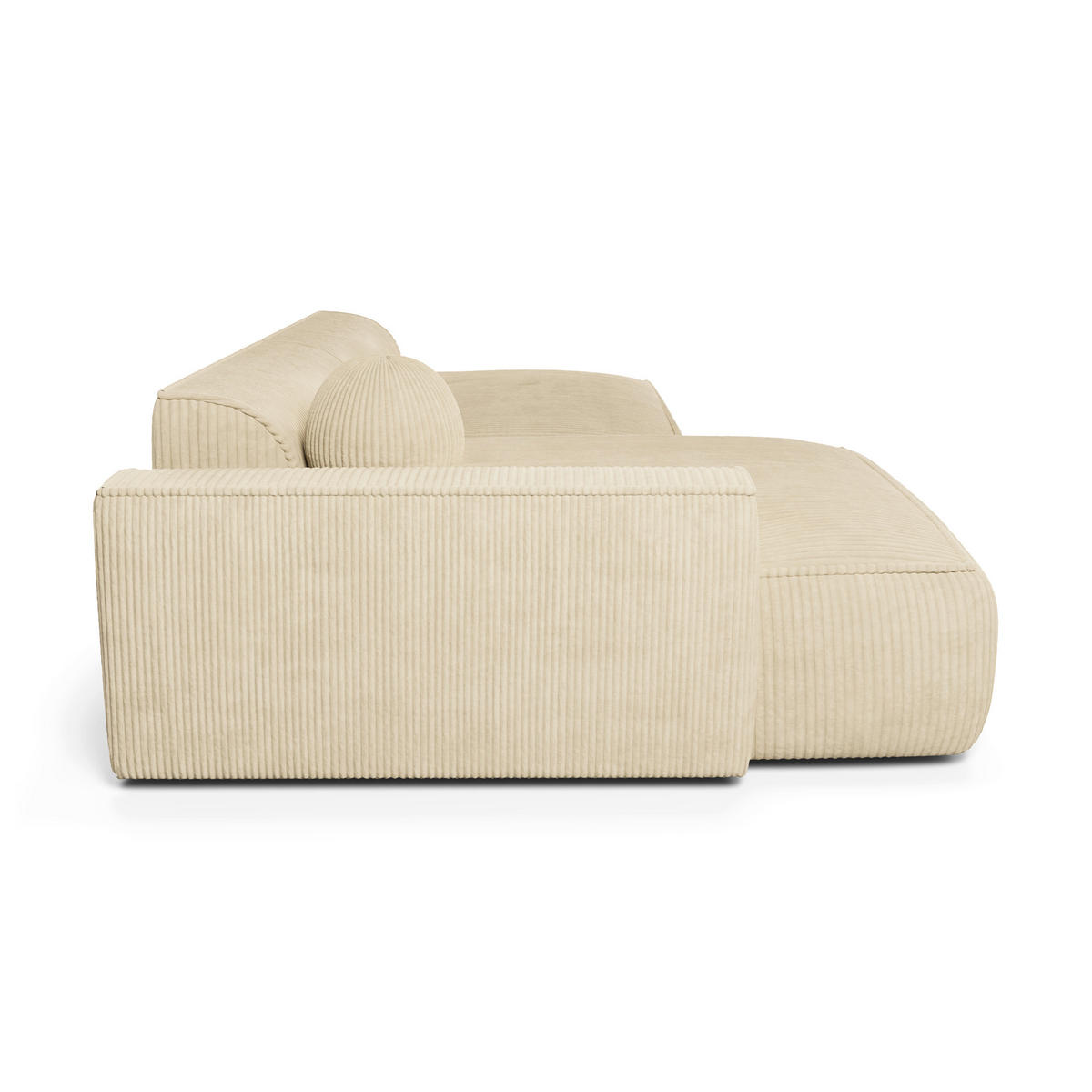 ECKSOFA LINKS Gerippter Samt Creme 300cm - Creme, Textil (155/300cm) - Sia Home