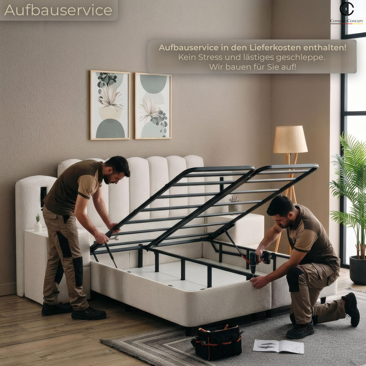BOXSPRINGBETT MIT BETTKASTEN DUBAI 180/200 cm, Ivory, Bettkasten, Matratze, Topper integriert, H3 mittel 7-Zonen Matratze - Creme/Schwarz, Holz/Kunststoff (180/200cm) - Consilio Concept