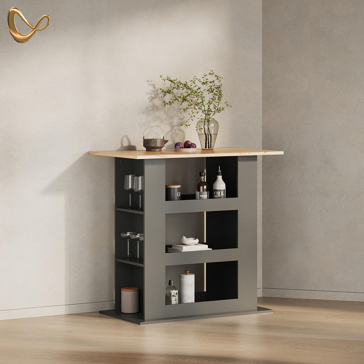 BARTISCH Regusa Goldkraft Eiche/Anthrazit 110 x 65 cm - Honigeiche/Anthrazit, Holzwerkstoff (65/110/106cm) - Livinity®