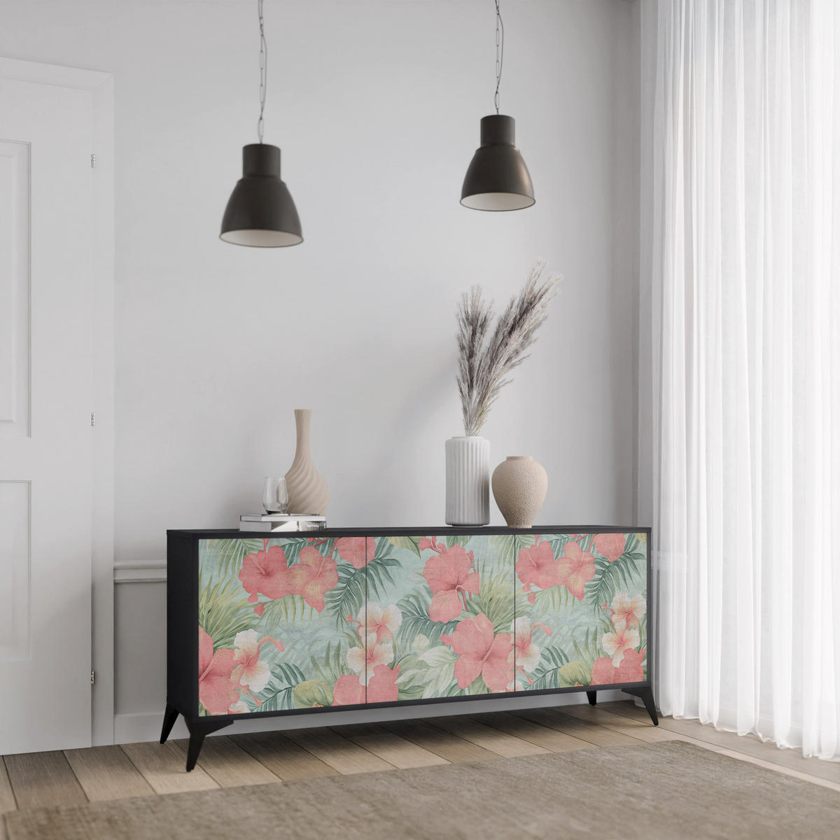 SIDEBOARD HAWAIIAN SPIRIT, Eicheneffekt, 164,5x42x77,5 cm, 3 Türen - Eichefarben/Buchefarben, Holzwerkstoff/Buchenholz (164.5/77.5/42cm) - SpaceRebels