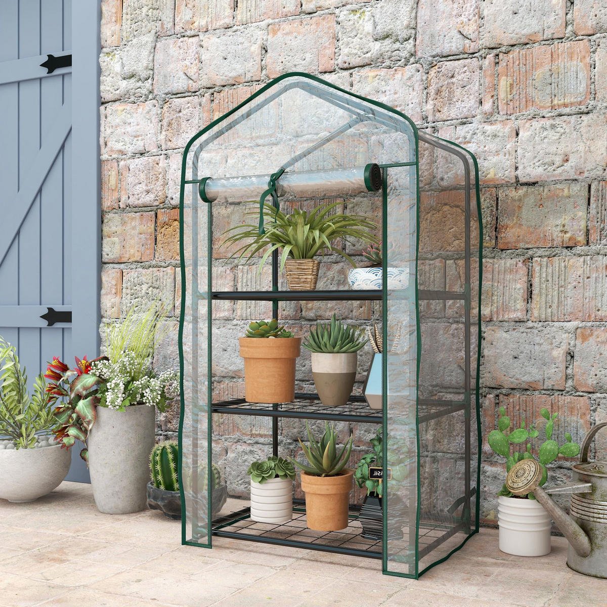 GEWÄCHSHAUS DE-11961 mit 3 Etagen & Reißverschlusstür Transparent & Grün - Transparent, Kunststoff (39/127/59cm) - ComfortXL