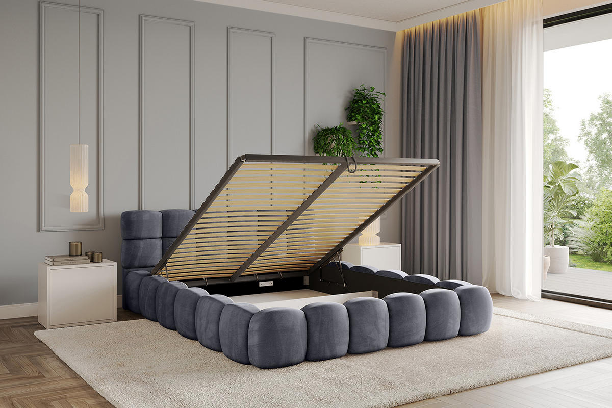 POLSTERBETT mit Bettkasten und Lattenrost, Boxbett ohne Matratze - LEYA-v1 200x200 Dunkelgrau - Dunkelgrau, Holzwerkstoff/Textil (200/200cm) - ALTDECOR